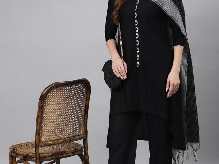 Khushal K Women Black Kurta with Trousers & With Dupatta on Sale