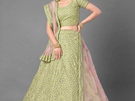 Myra Pista Heavy Embroidered Art Silk bridal Lehenga Sale