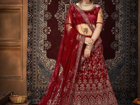 Myra Maroon Ocean Heavy Embroidered Net Lehenga Discount