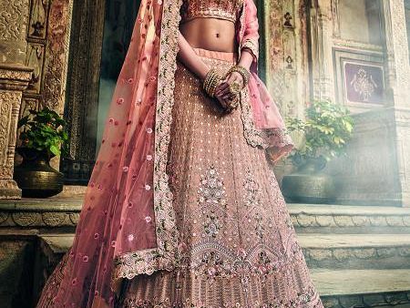 Myra Rose Taupe Georgette Embroidered lehenga Online Hot Sale