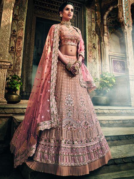 Myra Rose Taupe Georgette Embroidered lehenga Online Hot Sale