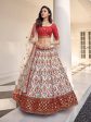 Myra White and Red Art Silk Heavy Embroidered Lehenga For Cheap