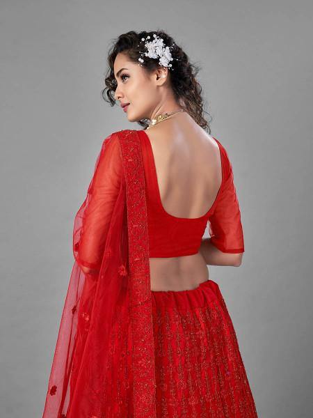 Myra Red Heavy Embroidered Art Silk Bridal Lehenga Sale