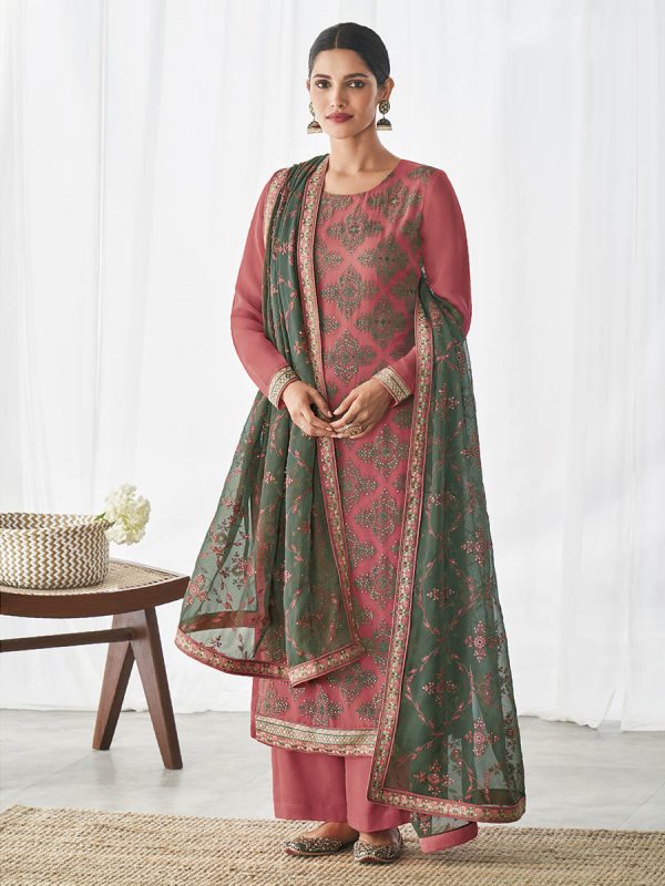 Myra Pink Real Georgette Palazzo Style Suit Online