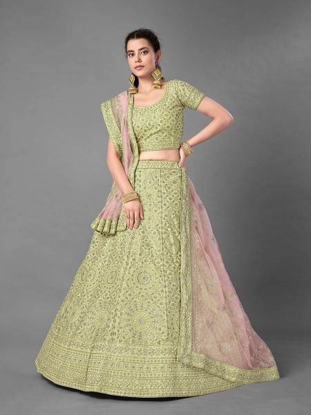 Myra Pista Heavy Embroidered Art Silk Bridal Lehenga Hot on Sale