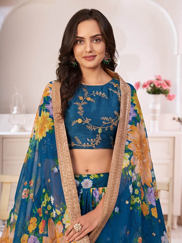 Myra Rama-Blue Digital Printed Georgette Lehanga Cheap