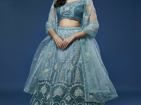 House of Panchhi Blue Net Gotapatti Work Lehenga & Blouse with Dupatta For Sale