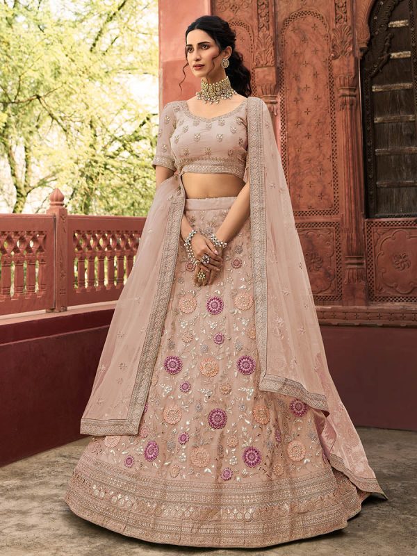 Myra Wedding Wear Mauve Organza Embroidered Lehenga Choli Cheap