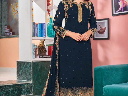 Myra Navy Blue Heavy Faux Georgette Embroidered Churidar Suit Online