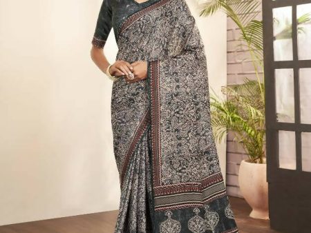 Grey Gajji Silk Paisley Print with Hand work Border Saree - Norita Nirvi on Sale