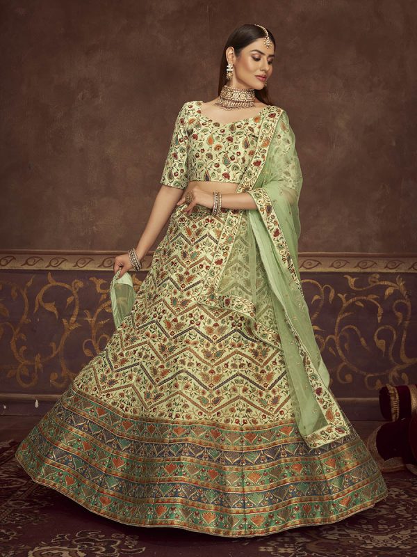 Myra Mint Green Art Silk Embroidered Designer Lehenga Cheap