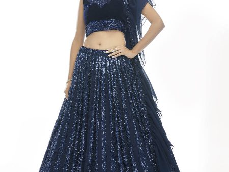 Myra Navy Blue Velvet Embroidered Designer Lehenga Fashion