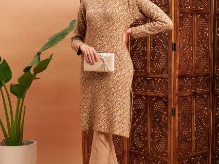 Lyush Women Beige & Off White Hair Wool Straight Kurta Hot on Sale