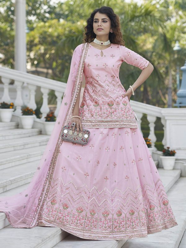 Myra Baby Pink Embroidered Designer Lehenga Discount