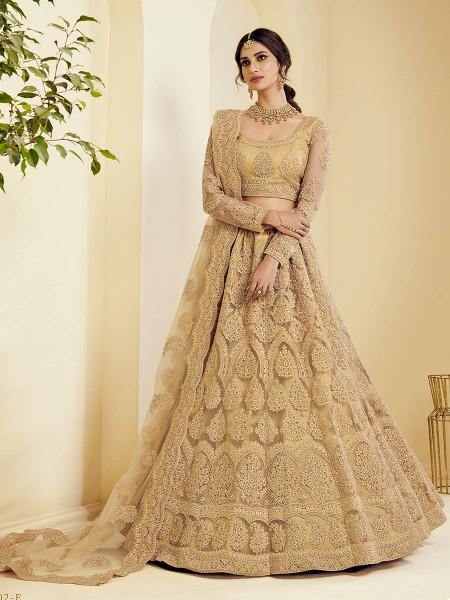 Myra Traditional Golden Heavy Embroidered Net Bridal Lehenga Fashion