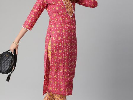 Kalini Ethnic Motif Printed Notched Neck Gotta Patti Straight Kurta With Trousers Supply