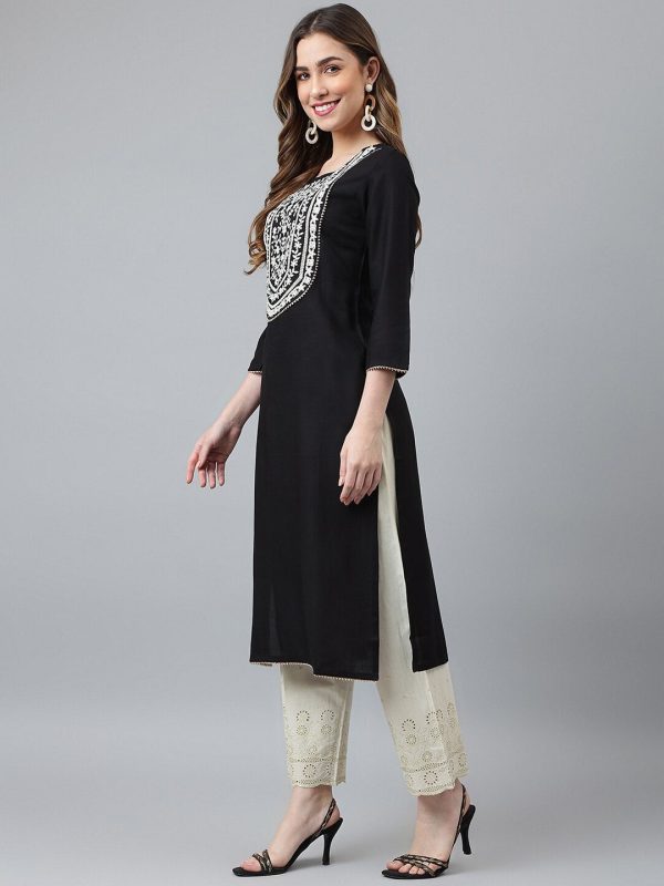 Khushal K Women Black & White Floral Yoke Design Kurta Online now