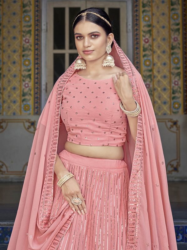 Myra Pink Georgette Embroidered Designer Lehenga Choli Hot on Sale