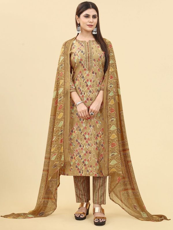 Kalini Ethnic Motif Printed Notched Neck Gotta Patti Kurta With Trousers & Dupatta Online Hot Sale