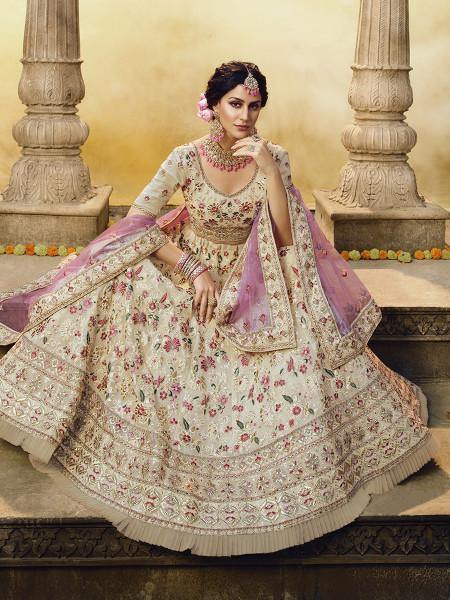 Myra Off White Heavy Embroidered Georgette Lehenga Discount