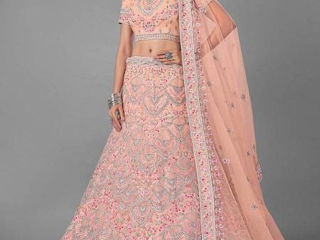 Myra Peach Heavy Embroidered Soft Net Bridal Lehenga For Women Online now