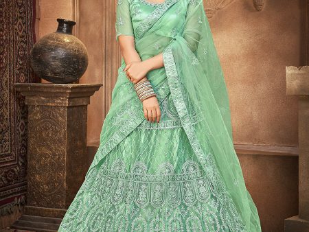 Myra Sea Green Heavy Embroidered Net Lehenga Online Sale