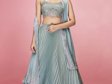 Myra Sky Blue Art Silk Embroidered Designer Lehenga on Sale