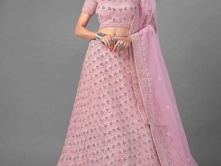 Myra Pink Heavy Embroidered Soft Net bridal Lehenga Online