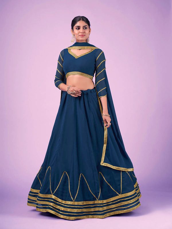 Myra Navy Blue Georgette Embroidered Designer Lehenga on Sale