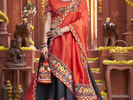 Myra Black Art Silk Gamthi Work Designer Lehenga For Cheap