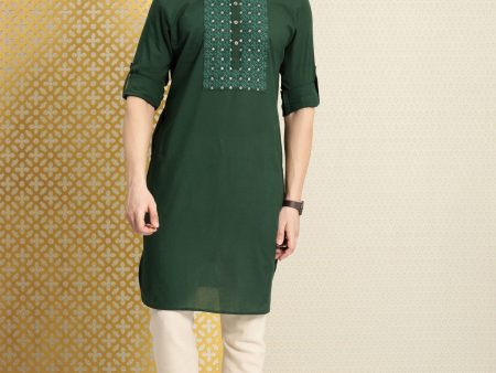 House of Pataudi Men Pure Cotton Ethnic Motifs Embroidered Jashn Kurta For Cheap