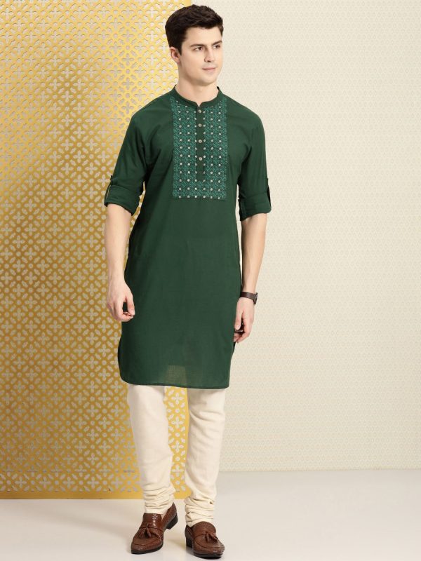 House of Pataudi Men Pure Cotton Ethnic Motifs Embroidered Jashn Kurta For Cheap