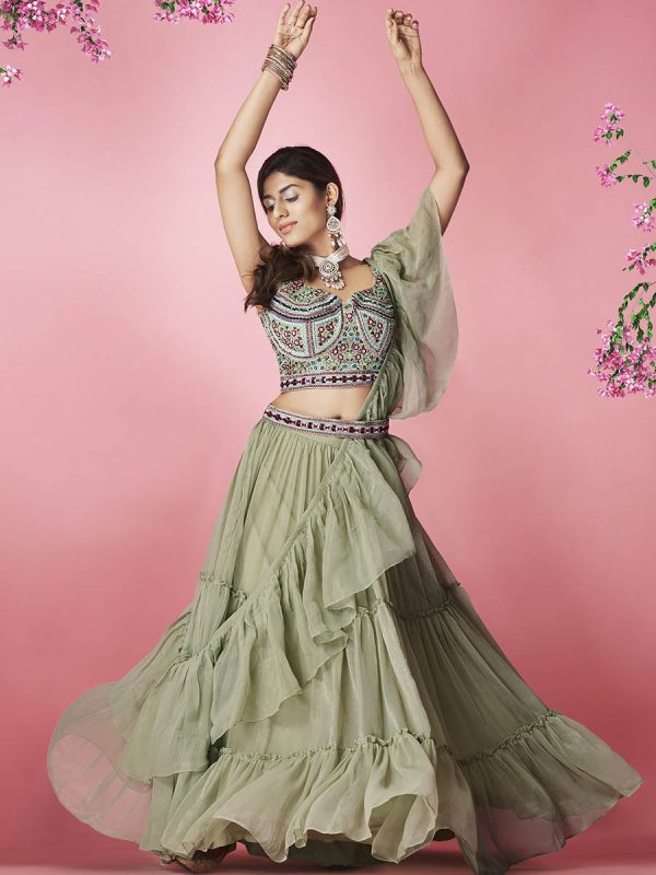 Myra Olive Green Art Silk Designer Lehenga Online Sale