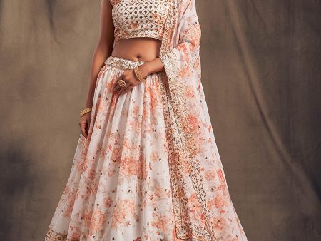 Myra White Organza Silk Embroidered Lehenga For Sale