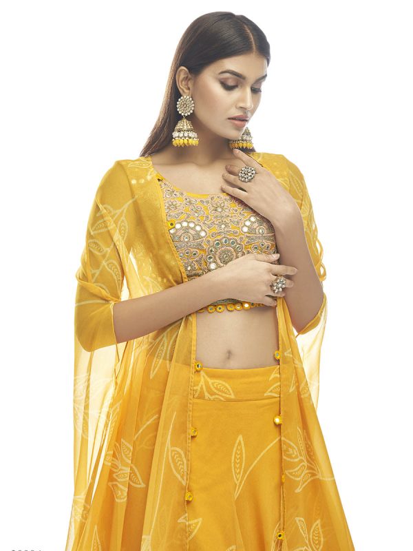 Myra Musturd Organza Embroidered Designer Lehenga on Sale