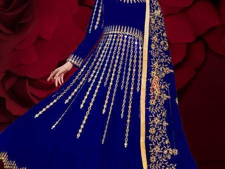 Myra Royal Blue Georgette Embroidered Anarkali Pant Style Suit Online now