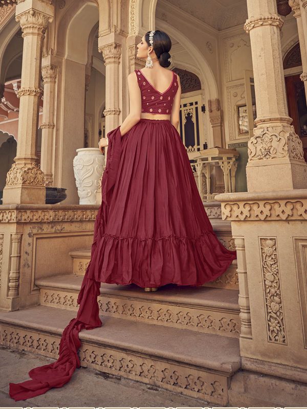 Myra Maroon Chinon & Art SIlk Embroidered Designer Lehenga Choli Online Sale