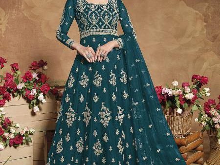 Myra Rama Green Heavy Embroidered Butterfly Net Anarkali Suit Online