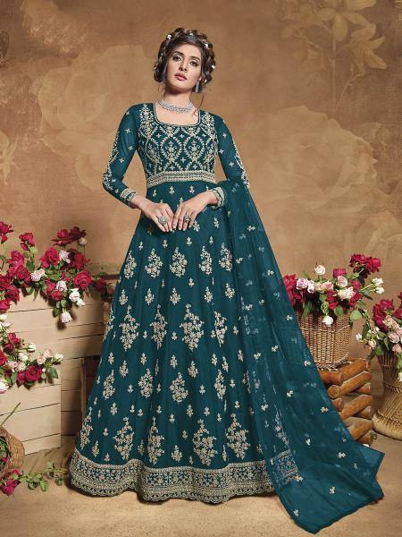 Myra Rama Green Heavy Embroidered Butterfly Net Anarkali Suit Online