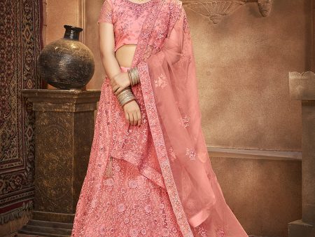 Myra Blush Heavy Embroidered Net Lehenga Sale