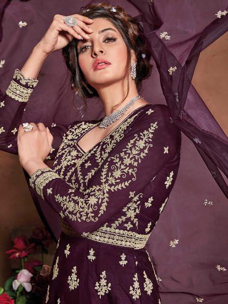 Myra Purple Butterfly Net Embroidered Anarkali Suit For Cheap