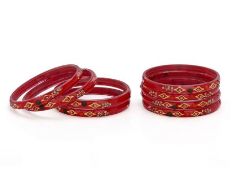 Afast Designer Fancy Party Bangle  Kada Set, Red, Glass, Pack Of 8 Sale