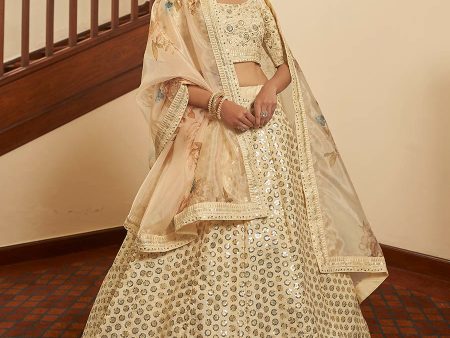 Myra Beige Art Silk Embroidered Designer Lehenga For Sale