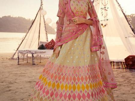 Myra Beige Embroidered Organza Lehenga Sale