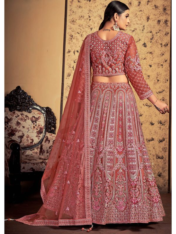 Myra Pink Taupe Soft Net Heavy Embroidered Designer Lehenga For Cheap