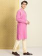 House of Pataudi Men Pure Cotton Self Striped Embroidered Thread Work Jashn Kurta on Sale