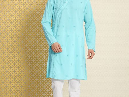 House of Pataudi Men Pure Cotton Embroidered Chikankari Jashn Kurta with Churidar Supply