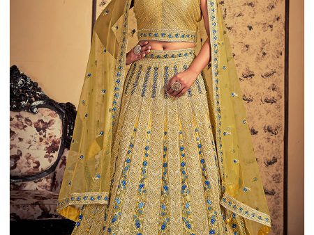 Myra Mustard Soft Net Heavy Embroidered Designer Lehenga Discount