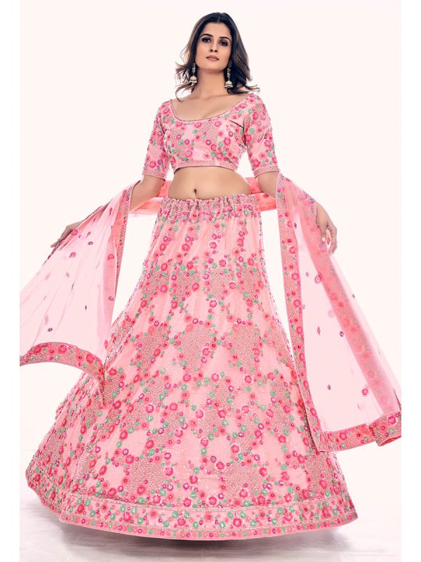 Myra Peach Soft Net Embroidered Designer Lehenga Choli on Sale