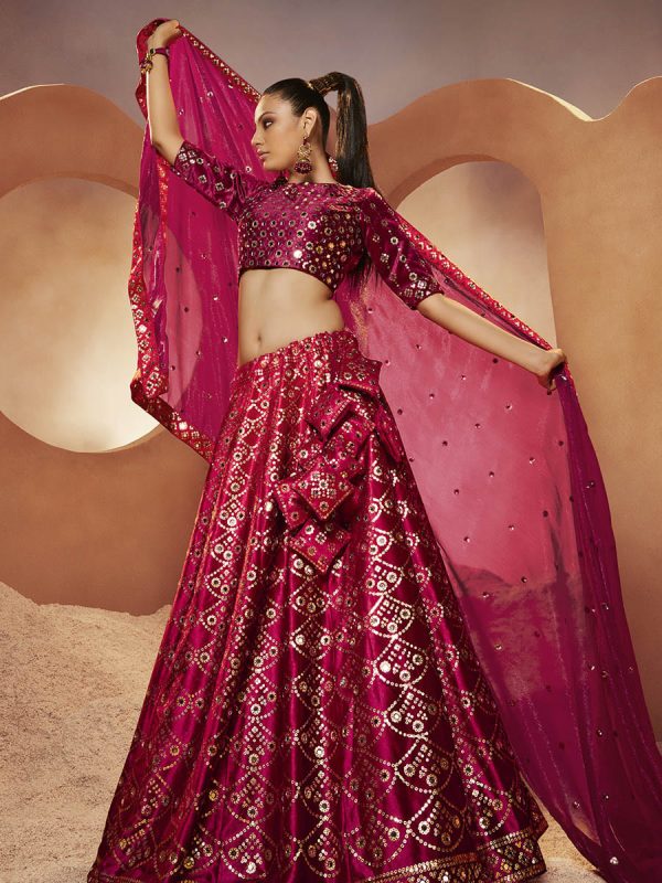 Myra Magenta Velvet Embroidered Designer Lehenga Choli For Discount